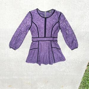 Juicy Couture Purple Lace Dress Black Velvet Trim Mini Black Label